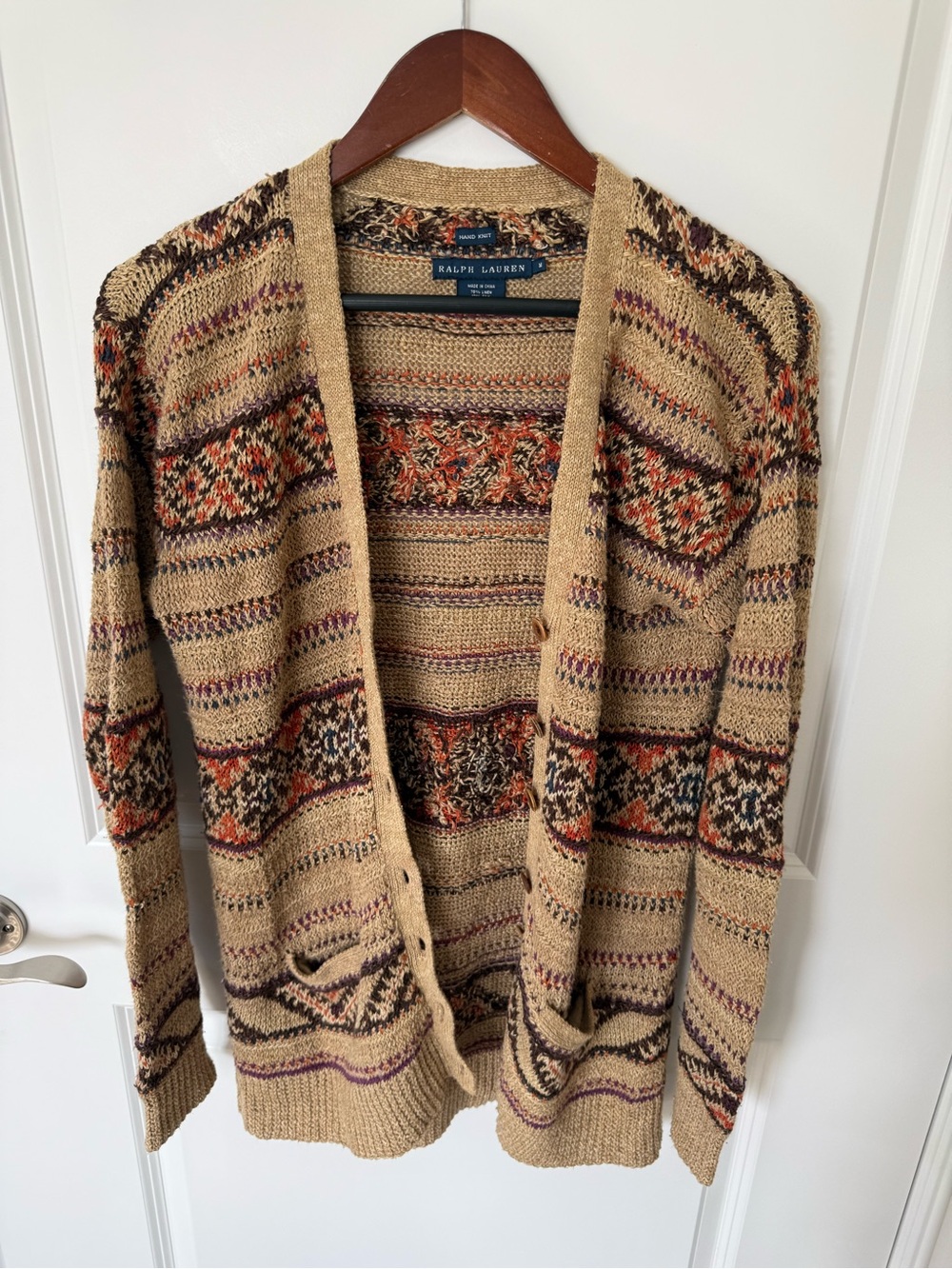 Ralph Lauren Hand Knit Western Vintage Linen Silk Cardigan Size Medium